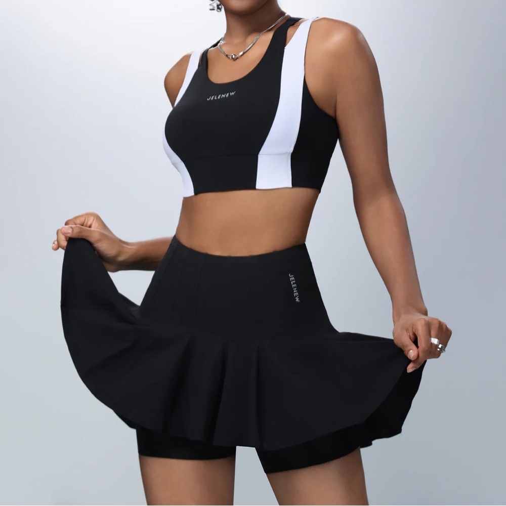 Jelenew black Mini Skater Skirt Set for Athletic Wear